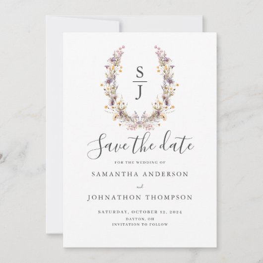 Paarse Wildflower bruiloft Flat Save The Date Kaar (Voorkant)