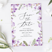 Paarse Wildflower bruiloft Save The Date Kaarten