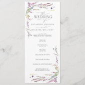 Paarse Wildflower Calligraphy Wedding Programme Programma (Voorkant)
