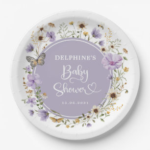 Paarse Wildflower Garden Baby in Bloom Shower Papieren Bordje
