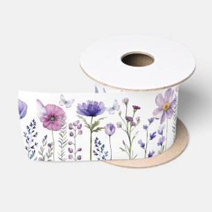 Paarse Wildflower Garden Butterfly Satin Ribbon Lint