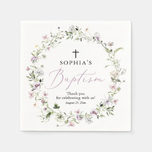 Paarse "Wildflower Girl Baptism Paper Napkin" Servet