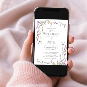 Paarse Wildflower kalligrafie bruiloft Kaart