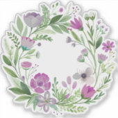 Paarse Wildflower Krans Custom-Cut Vinyl Sticker (Voorkant)