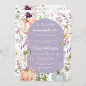 Paarse Wildflower Pumpkin Baby shower Garden Party Kaart (Voorkant / Achterkant)