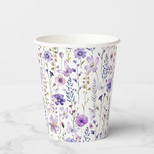 Paarse Wildflower Spring Bloemen Papier Kopjes Papieren Bekers (Achterkant)