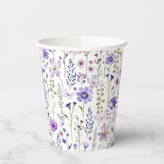 Paarse Wildflower Spring Bloemen Papier Kopjes Papieren Bekers (Links)