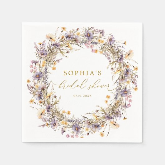 Paarse Wildflower Vrijgezellenfeest servetten (Voorkant)