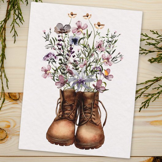 Paarse Wildflower Wandelschoenen Outdoor Briefkaart