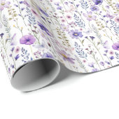 Paarse Wildflower Waterverf Floral Wrapping Paper Cadeaupapier (Rol Hoek)