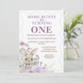 Paarse Wildflower Wave Bunny 1e Verjaardag Kaart (Staand voorkant)