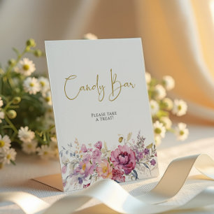 Paarse Wildflowers Baby shower Snoep Bar Reclamebord Met Voetstuk