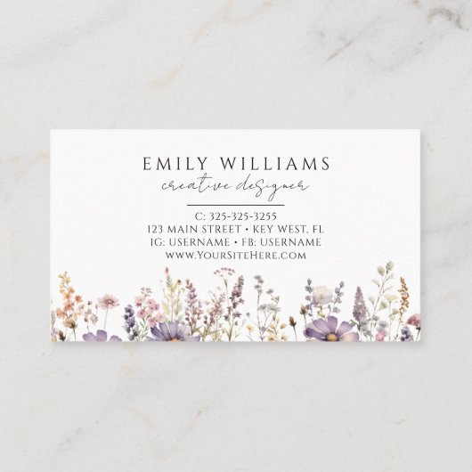 Paarse Wildflowers Floral Visitekaartje (Achterkant)