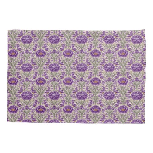 Paarse William Morris Geïnspireerd Bloempatroon Kussensloop (Achterkant)