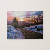 Paarse Winter Sneeuw Landschap Puzzel Legpuzzel (Horizontaal)