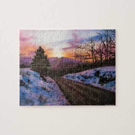Paarse Winter Sneeuw Landschap Puzzel Legpuzzel (Horizontaal)