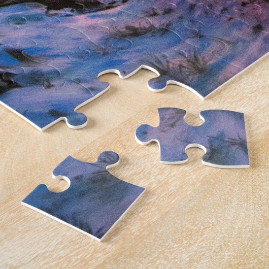 Paarse Winter Sneeuw Landschap Puzzel Legpuzzel (Zijkant)