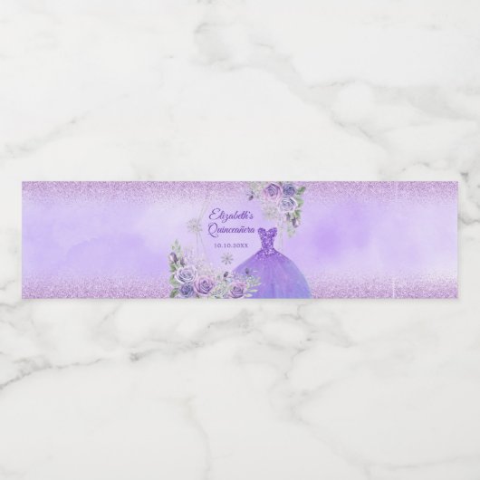 Paarse Winter Sneeuwvlok Quinceañera Waterfles Waterfles Etiket (Enkel label)