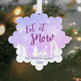 Paarse Winter Wonderland Laat het Sneeuwvakantie Ornament Kaart
