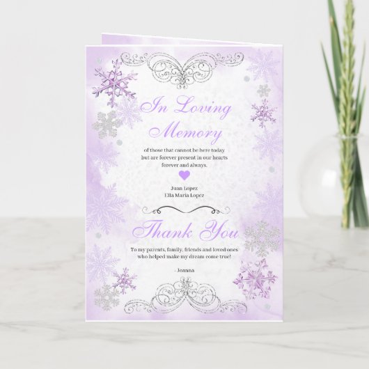 Paarse Winter Wonderland Quinceanera Programma (Achterkant)