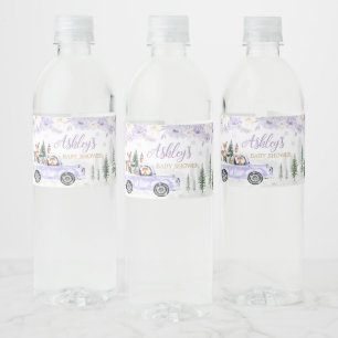 Paarse Winter Woodland Baby shower Waterfles Etiket