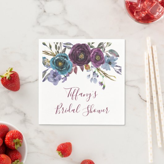 Paarse WinterFloral Elegant Vrijgezellenfeest Servetten (Insitu)