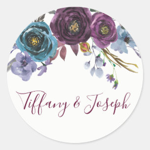 Paarse winterFloral Elegant Wedding Favor Seal Ronde Sticker