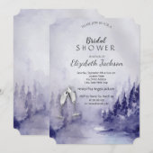 Paarse winterlandschap wijn glas bruidsdouche kaart (Voorkant / Achterkant)