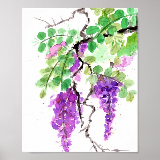 Paarse Wisteria Aquarel Poster (Voorkant)