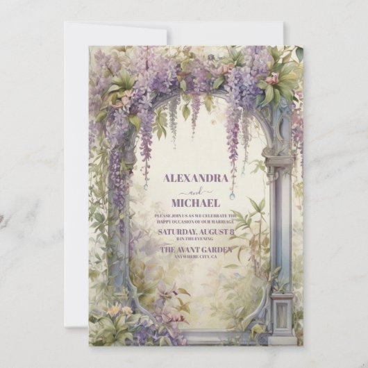  Paarse Wisteria Art Nouveau bruiloft Kaart (Voorkant)