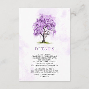 Paarse Wisteria Bloeiende Boom Trouwdetails Informatiekaartje