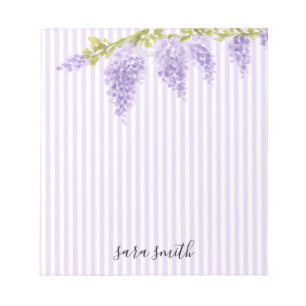 Paarse Wisteria Bloem Aangepaste Naam Streep Notitieblok
