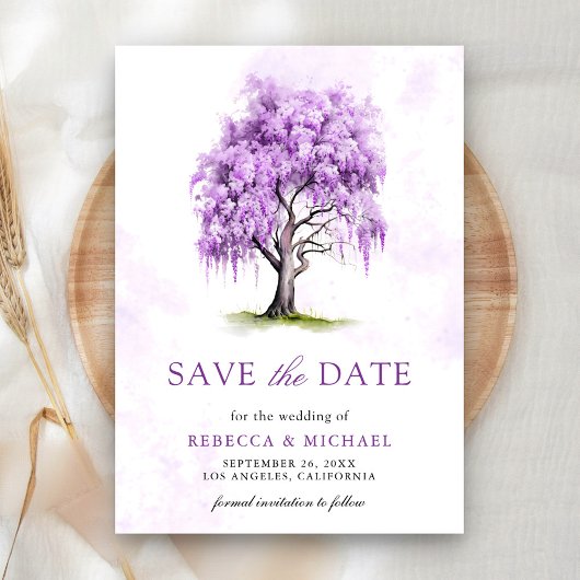 Paarse Wisteria Bloemboom bruiloft Save The Date