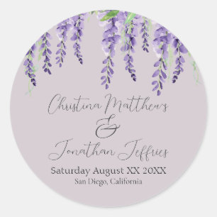 Paarse Wisteria Bloemen op Lavendel Elegant Ronde Sticker