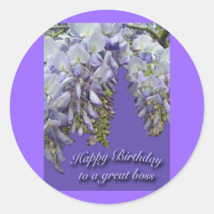 Paarse Wisteria Boss Happy Birthday Sticker