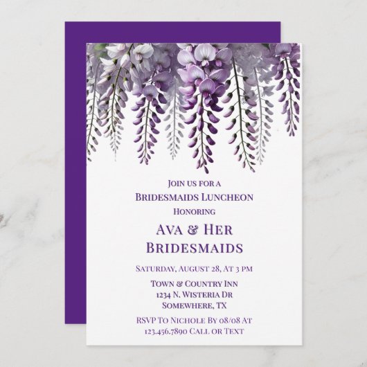 Paarse Wisteria Bruidsmeisjes Luncheon Kaart (Voorkant / Achterkant)