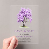 Paarse Wisteria Floral Tree Wedding Save the Date Acryl Uitnodigingen (Insitu (Draagbaar))