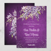 Paarse Wisteria Silver Glitter Luxe bruiloft Kaart (Voorkant / Achterkant)