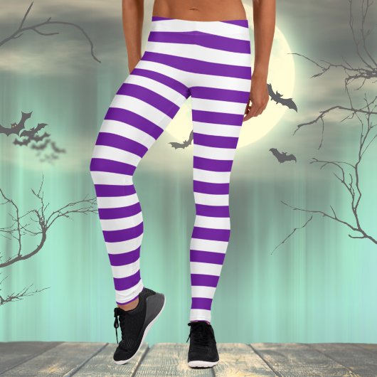 Paarse & Wit gestreepte Halloween Kostuum Leggings