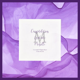 Paarse Wit Grijs Monogrammed Graduation Party Servet
