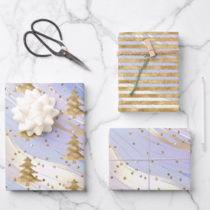 Paarse witgouden kerstboom glitz inpakpapier vel