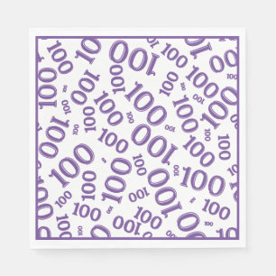Paarse/witte 100 random number pattern servet