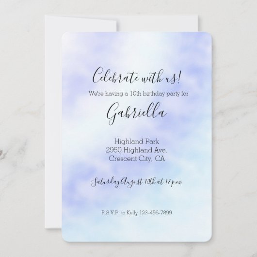 Paarse Witte Aqua Blauwe Tie dye Uitnodiging (Voorkant)