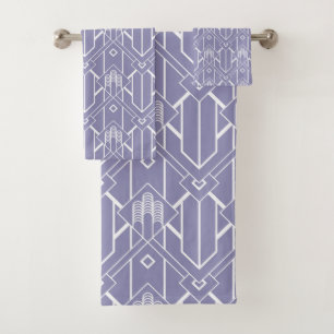 Paarse witte Art Deco Patroon Bad Handdoek