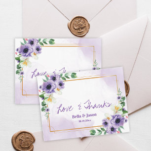 Paarse Witte Bloem Gouden Frame Trouw Dank Je Briefkaart
