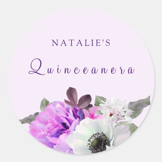  Paarse witte bloem Quinceanera Sticker (Voorkant)