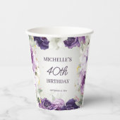 Paarse Witte Bloemen 40e Verjaardag Papieren Bekers