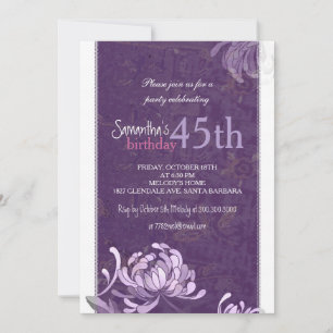 Paarse Witte Bloemen 45e Verjaardagsfeest Kaart
