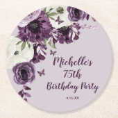 Paarse witte bloemen Butterflies 75e verjaardag Ronde Kartonnen Onderzetter (Voorkant)