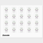 Paarse Witte Bloemen Crest Bruiloft Retouradres Vierkante Sticker (Vel)